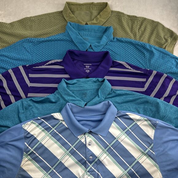 Falls Creek Other - George Falls Creek Polo Shirt Men’s Lot 3XL Geometric Stripes Plaid Blue Golf